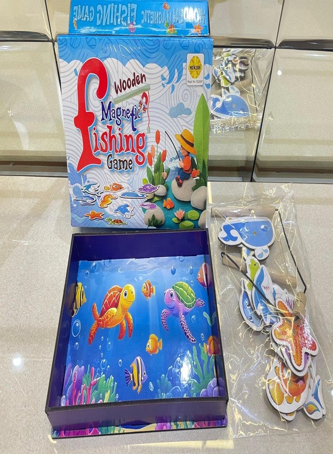 *MUKESH* MUKESH Wooden Magnetic Fishing Game Toy |15 Pieces Fishes, 2 Sticks, 1 Tray| Fishing Magnetic Travel Toy| Develop Hand-Eye Coordination | Birthday Gifts| Fishing Game for Kids 3+ Years - Image 2
